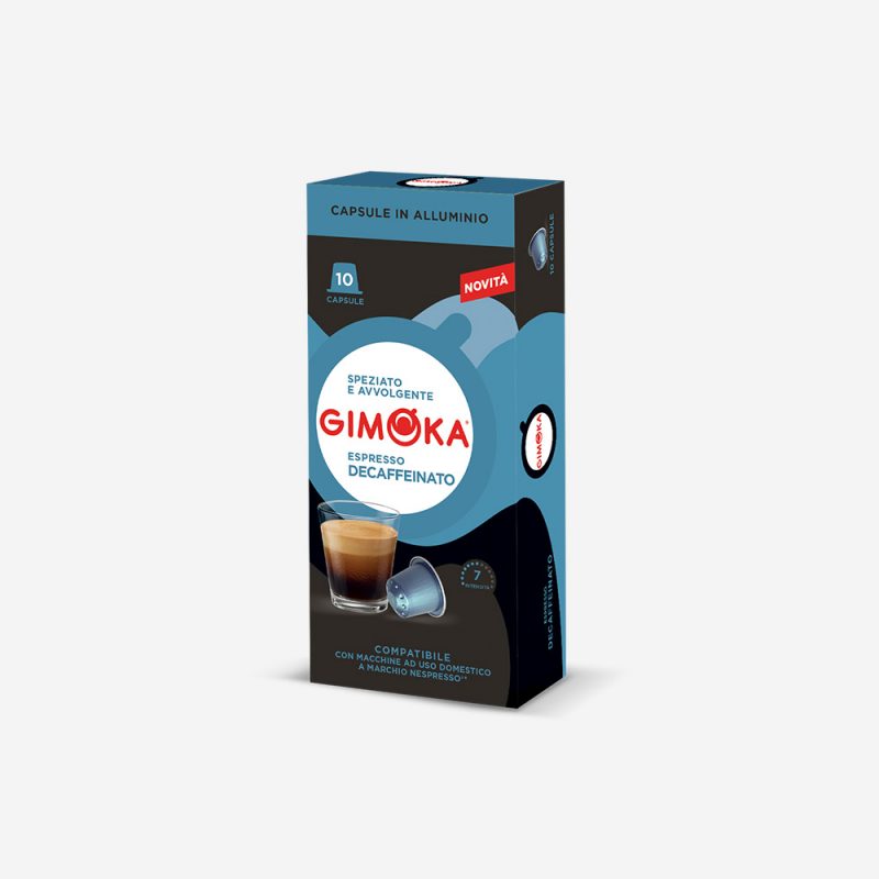 Cápsulas Aluminio - Compatible Para Nespresso Gimoka - 10 Cápsulas - Sabor DECAFFEINATO - Resistencia 7 -