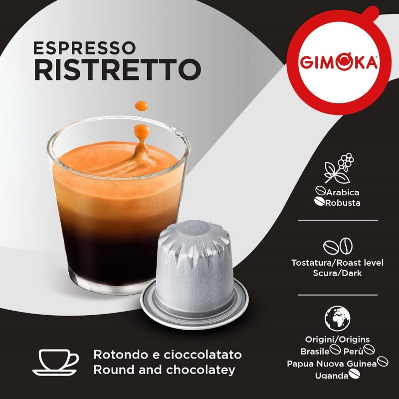 Cápsulas Aluminio - Compatible Para Nespresso Gimoka - 10 Cápsulas - Sabor RISTRETTO - Resistencia 11